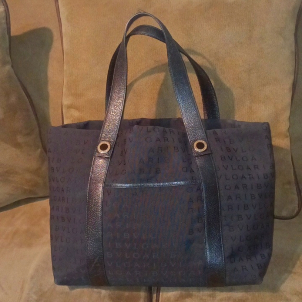 Bvlgari authentic black nylon tote has silver hardware & a detachable  wristlet